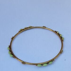 Vintage gold bangle bracelet with green cabochons 70s mod retro jewelry